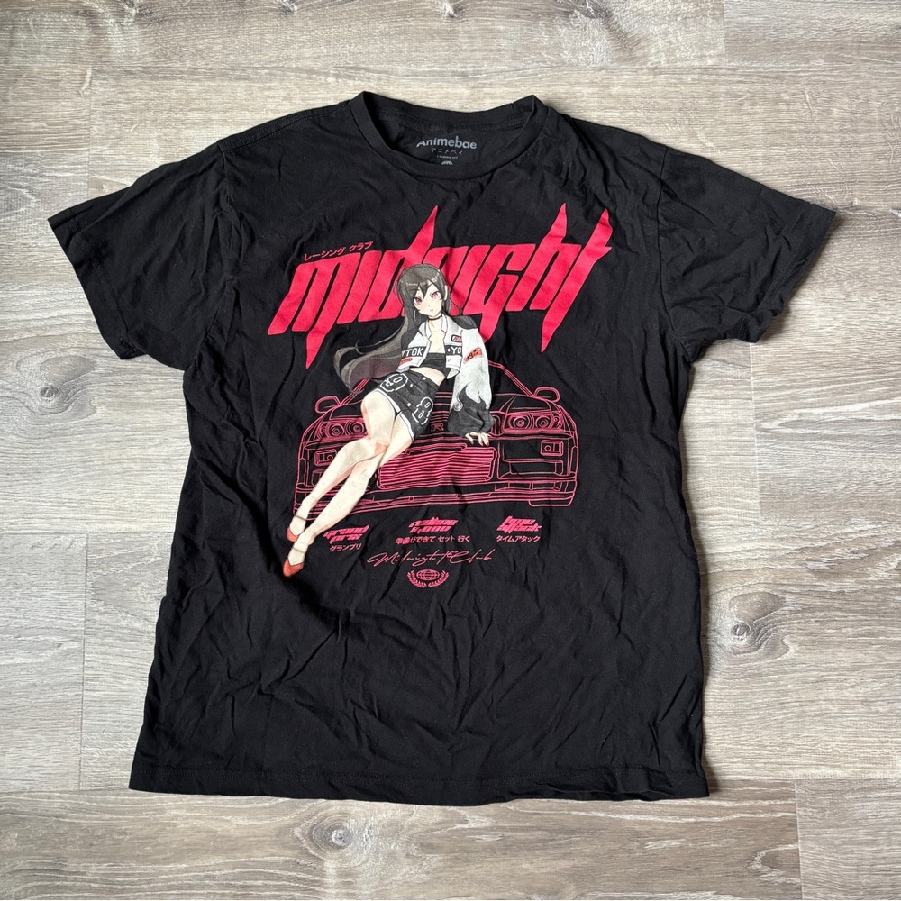 Black Anime Car Graphic T-Shirt